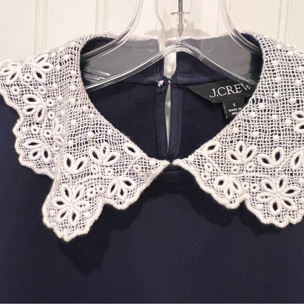 J. Crew Navy Top with White Lace Collar - Picture 3 of 7